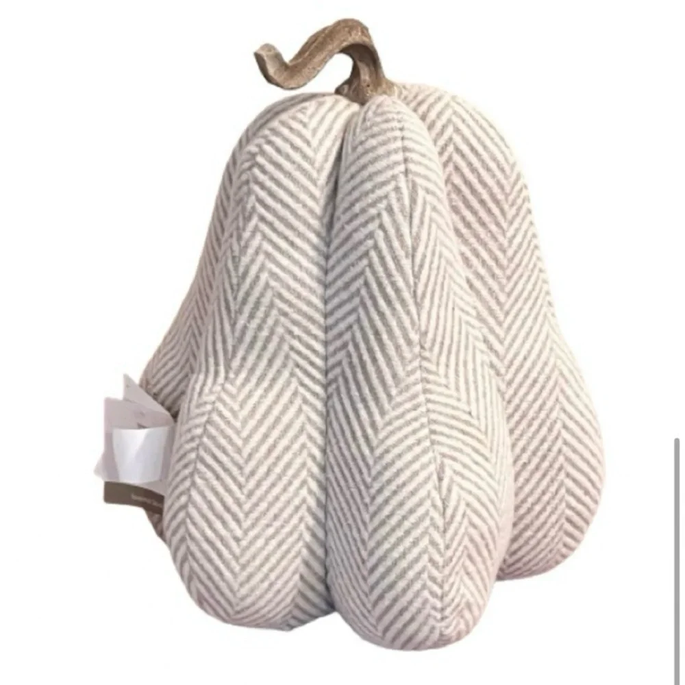 NWT- Hay Market Herringbone Fabric Neutral Pumpkin Accent Pillow